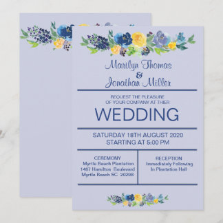 Faire-part de mariage d'aquarelle bleue