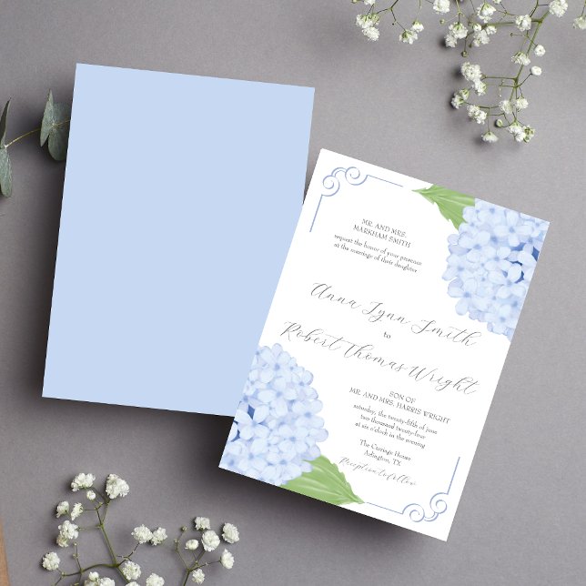 Faire-part de mariage d'aquarelle Blue Hydrangea (Créateur téléchargé)