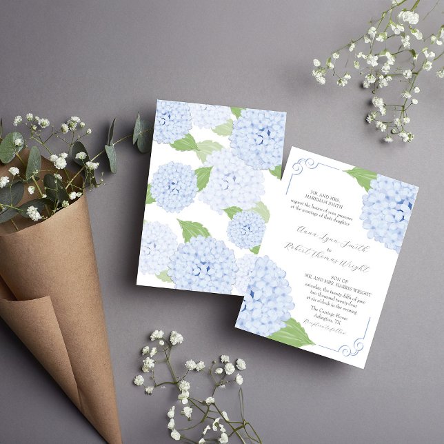 Faire-part de mariage d'aquarelle Blue Hydrangea (Créateur téléchargé)