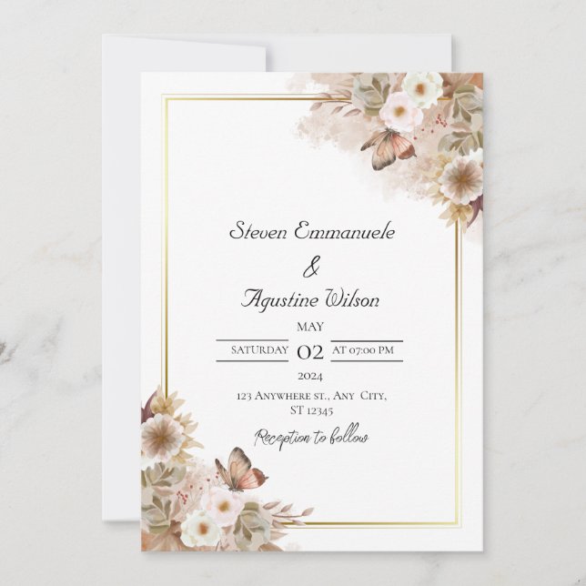 Faire-part de mariage d'aquarelle Brown (Devant)