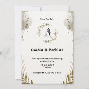 Faire-part de mariage d'aquarelle Brown et crème