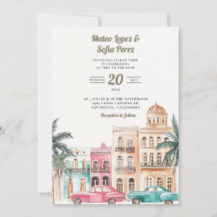 Faire-part de mariage d'aquarelle Cuba Havana