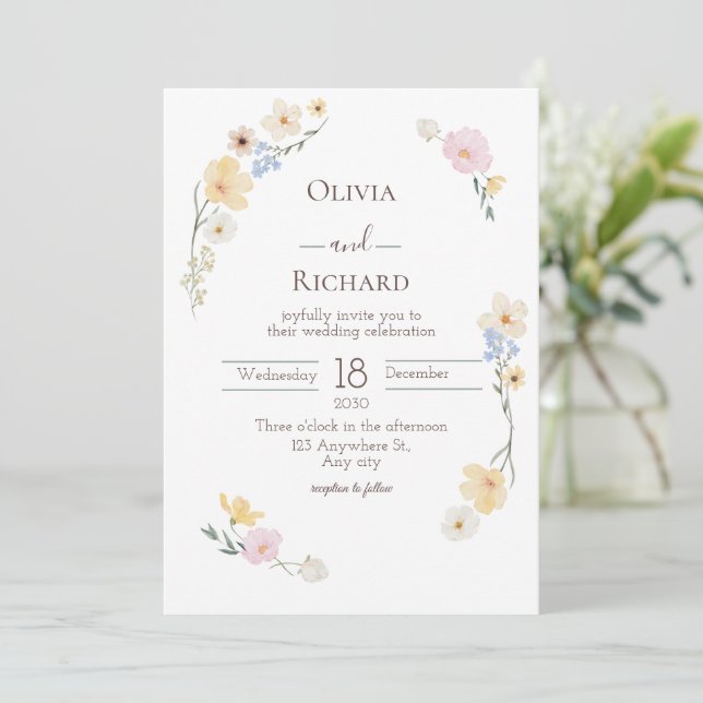 Faire-part de mariage d'aquarelle de couleur blanc (Debout devant)
