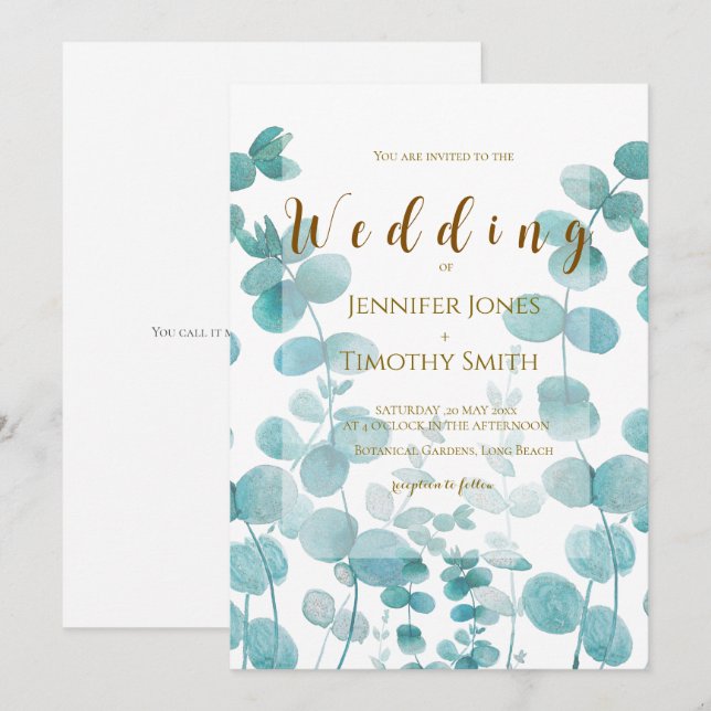 faire-part de mariage d'aquarelle de feuille d'euc (Devant / Derrière)
