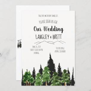 Faire-part de mariage d'aquarelle de forêt rustiqu