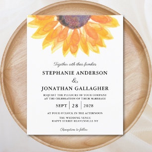 Faire-part de mariage d'aquarelle de tournesol bud