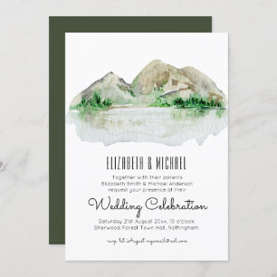 Faire-part de mariage d'aquarelle du lac Mountain