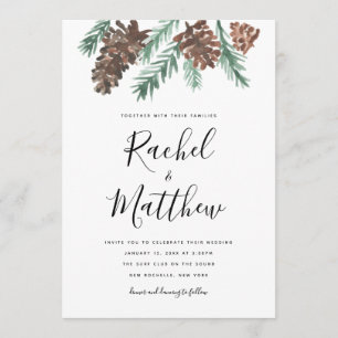 Faire-part de mariage d'aquarelle du Pinecone d'hi