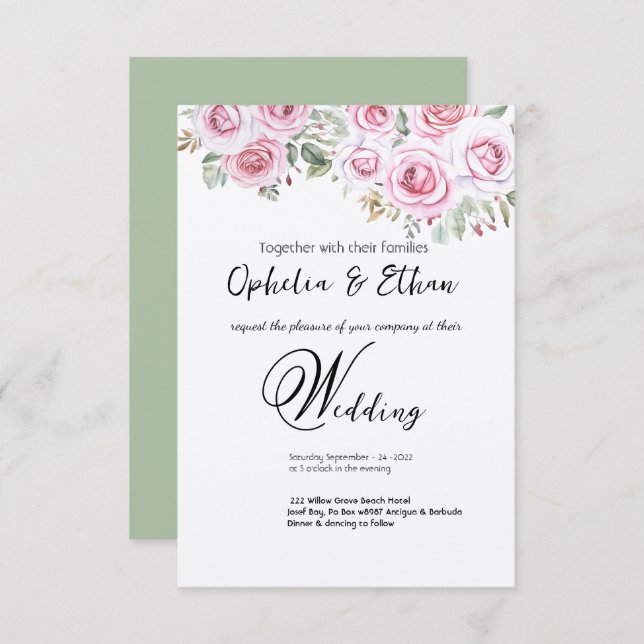 Faire-part de mariage d'aquarelle florale (Devant / Derrière)