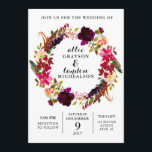 Faire-part de mariage d'aquarelle florale de Bourg<br><div class="desc">Ce design romantique et intemporel présente une couronne d'aquarelle bordeaux fleurie aux accents de plume et botanique. Tous les aspects de cette conception peuvent être modifiés (police, taille du texte ou accents floraux déplacés/supprimés) pour répondre à vos besoins. Pour imprimer ceci à la maison ou dans une imprimerie locale, suivez...</div>