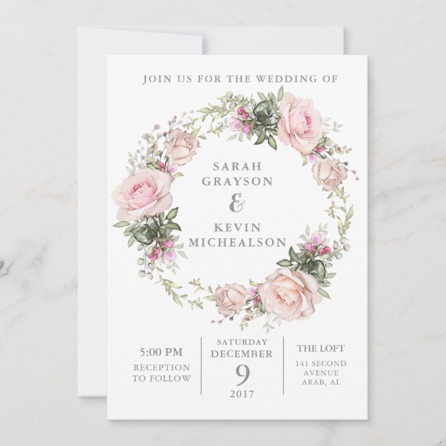 Faire-part de mariage d'aquarelle florale de print (Devant)