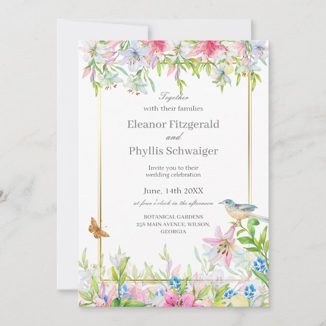 Faire-part de mariage d'aquarelle Lilies (Devant)