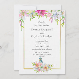 Faire-part de mariage d'aquarelle Lilies Bird