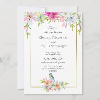 Faire-part de mariage d'aquarelle Lilies Bird