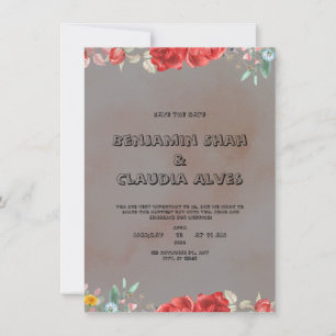 Faire-part de mariage d'aquarelle noire et rouge