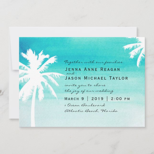 Faire-part de mariage d'aquarelle Palm Tree (Devant)