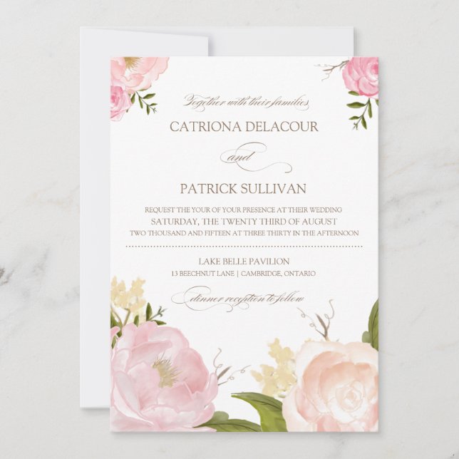 Faire-part de mariage d'aquarelle romantique (Devant)