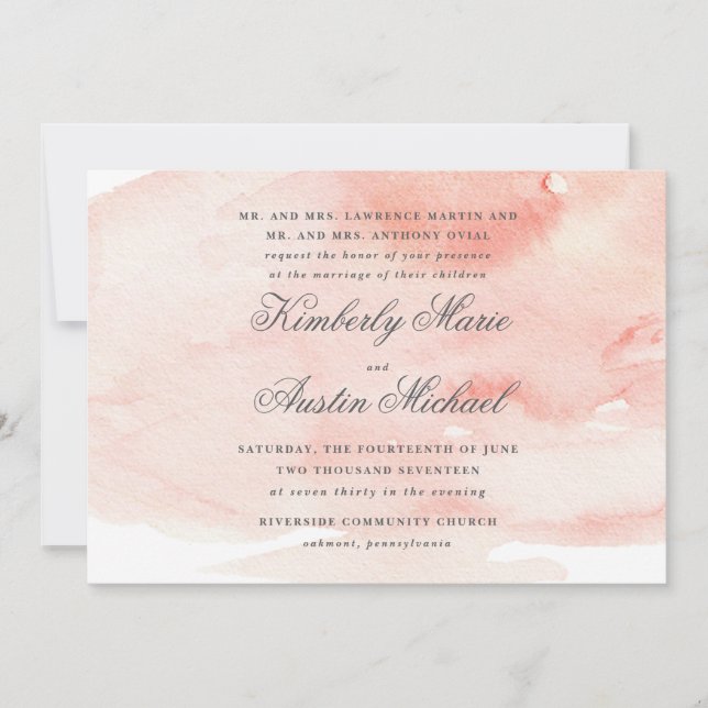 Faire-part de mariage d'aquarelle romantique (Devant)