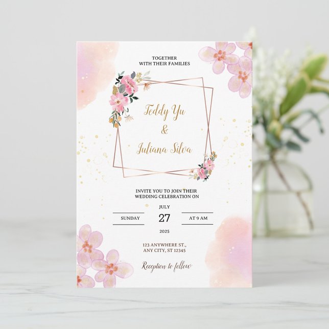 Faire-part de mariage d'aquarelle rose (Créateur téléchargé)
