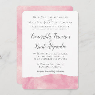 Faire-part de mariage d'aquarelle rose Cotton Cand