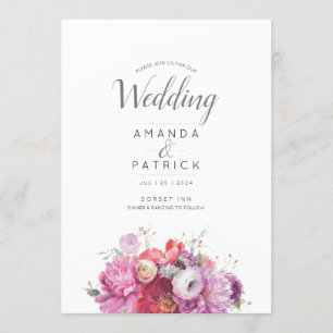 Faire-part de mariage d'aquarelle rose d'été