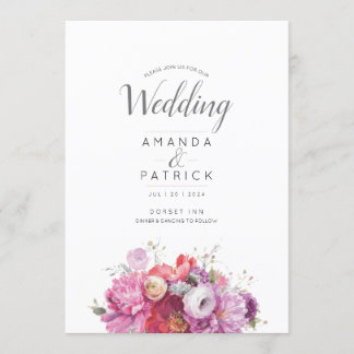 Faire-part de mariage d'aquarelle rose d'été