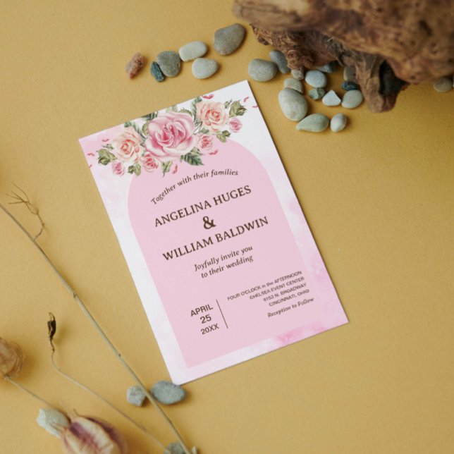 Faire-part de mariage d'aquarelle rose Fleurs (Créateur téléchargé)