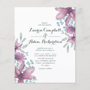 Faire-part de mariage d'aquarelle rose floral budg
