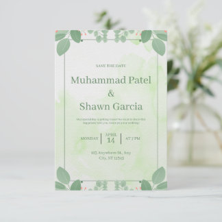 Faire-part de mariage d'aquarelle verte