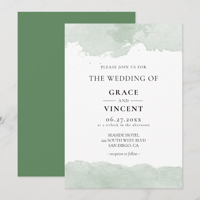faire-part de mariage d'aquarelle verte Abstraite (Devant / Derrière)