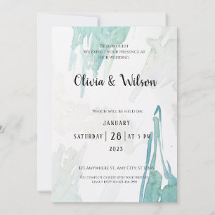 Faire-part de mariage d'aquarelle verte minimale