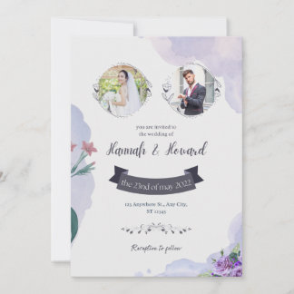 Faire-part de mariage d'aquarelle violet et blanc