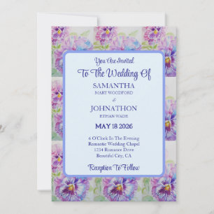 Faire-part de mariage d'aquarelle violet Pansy