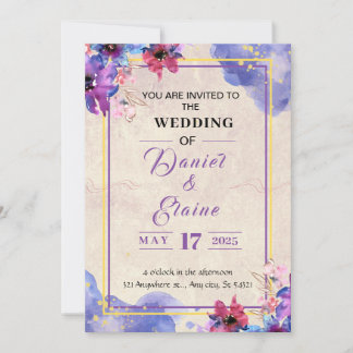 Faire-part de mariage d'aquarelle violette