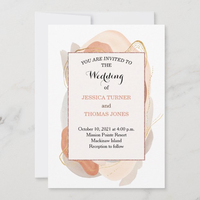 Faire-part de mariage d'aquarelle Wabi Sabi (Devant)