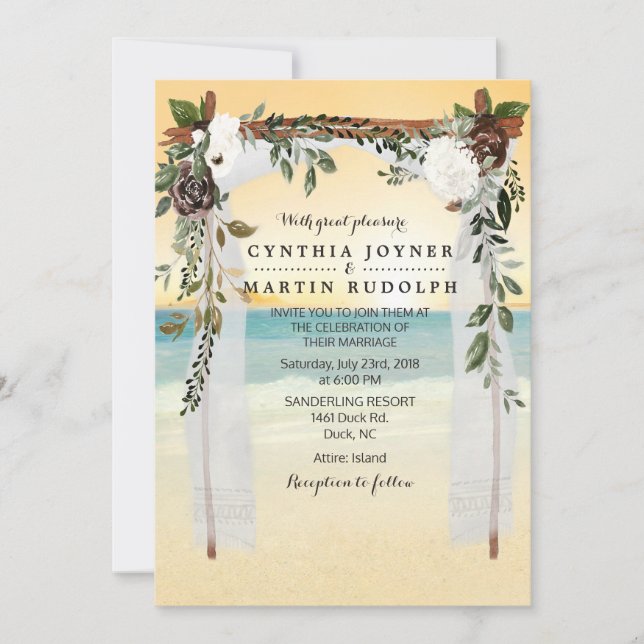 Faire-part de mariage d'arboretum de plage de couc (Devant)