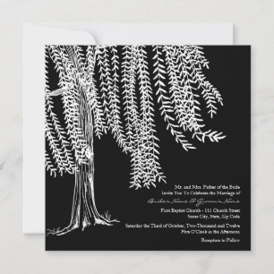 Faire-part de mariage d'arbre à saules noir et bla