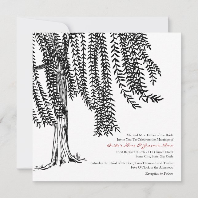 Faire-part de mariage d'arbre blanc et noir (Devant)