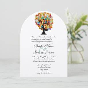 Faire-part de mariage d'arbre d'amour à fleurs mul
