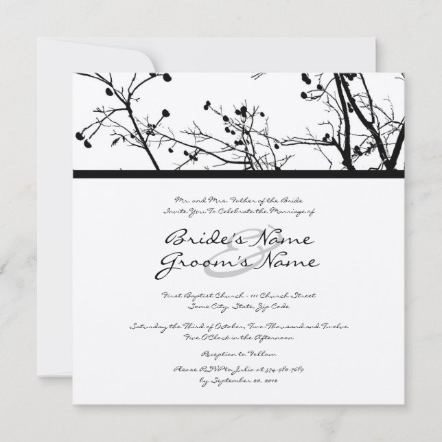 Faire-part de mariage d'arbre d'hiver noir et blan (Devant)