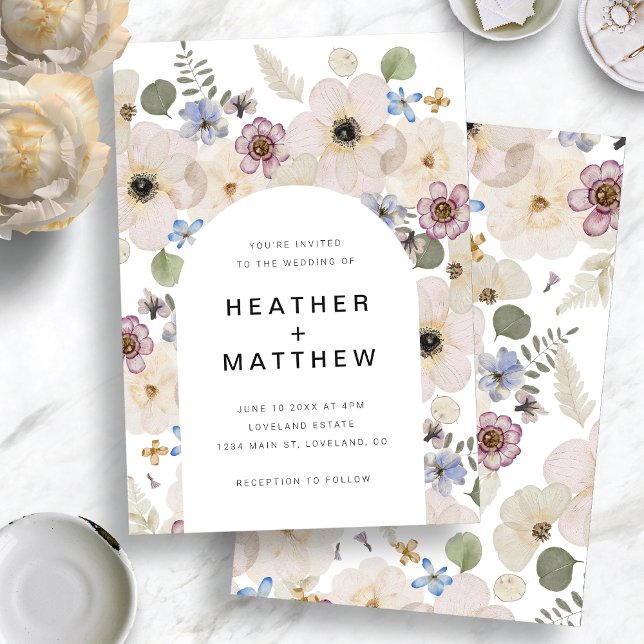 Faire-part de mariage d'arc floral (Boho Modern Floral Watercolor Arch Wedding Invitation by Painted Paperie
)