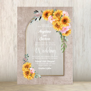Faire-part de mariage d'arc floral rose tournesol