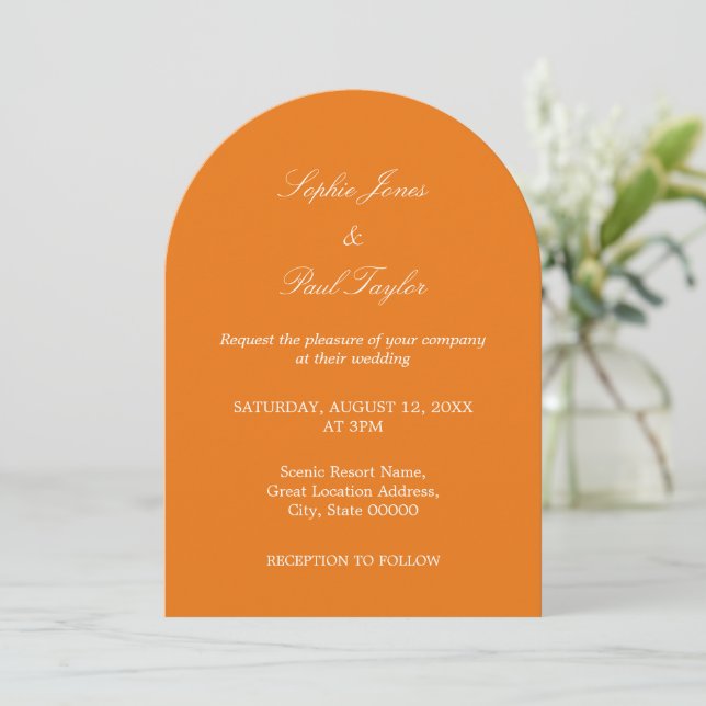 Faire-part de mariage d'arc orange vibre (Debout devant)