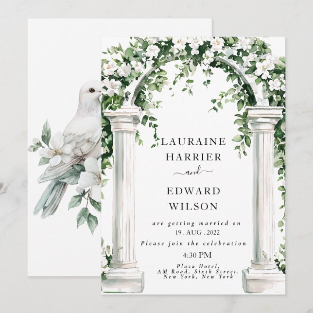 Faire-part de mariage d'arc végétal fleuri (Devant / Derrière)
