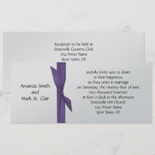 Faire-part de mariage d'argent avec ruban violet