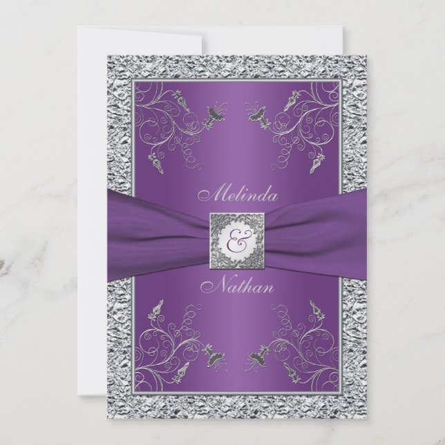 FAIRE-PART DE MARIAGE d'argent violet RIBBON IMPRI (Devant)
