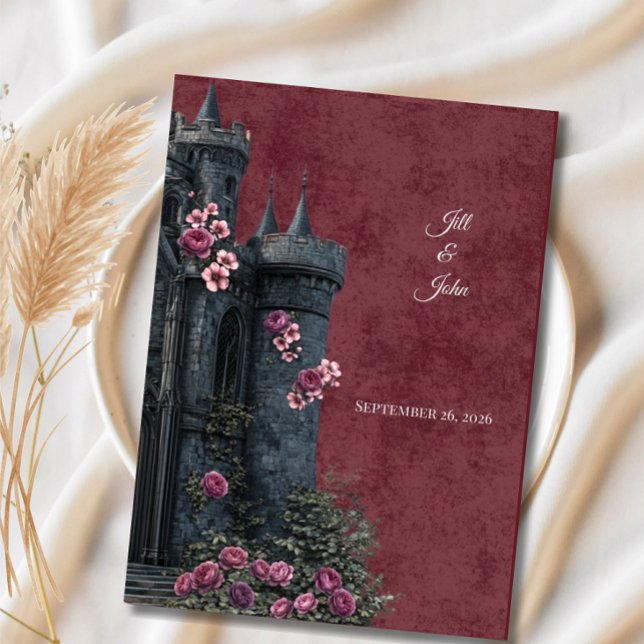 Faire-part de mariage Dark Academia Château Floral (Créateur téléchargé)
