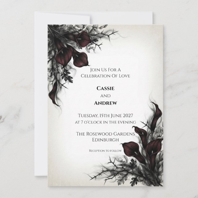Faire-part de mariage Dark Calla Lily Thorn (Devant)