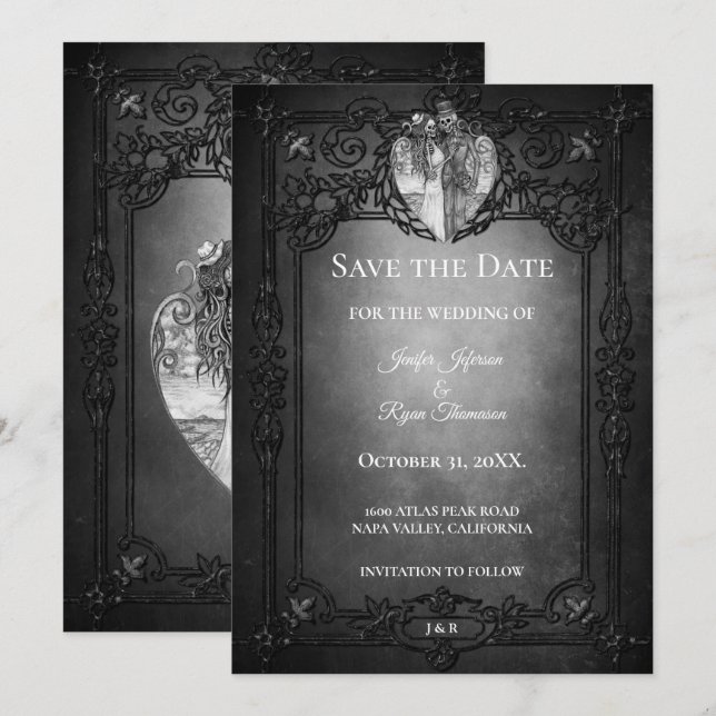 Faire-part de mariage Dark Gothic Halloween (Devant / Derrière)