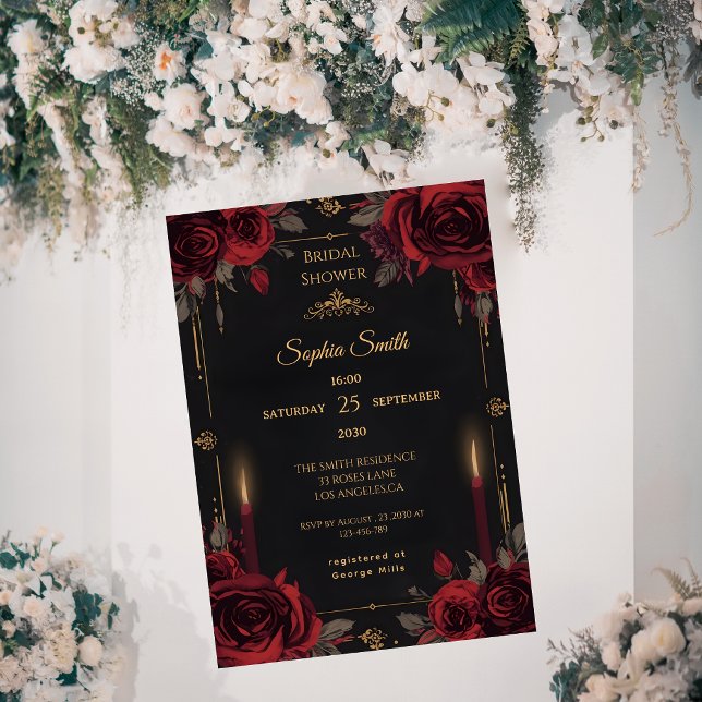 Faire-part de Mariage Dark Romance Elégant Roses G (Créateur téléchargé)